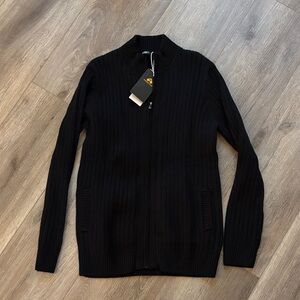 PIONEER Men's Black Ribbed Zip-Up Sweater